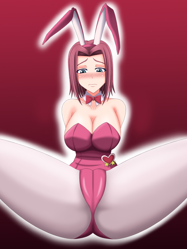 kouzuki kallen, code geass, bad id, bad pixiv id, 00s, 1girl, animal ears, blush, breasts, cameltoe, fake animal ears, female focus, large breasts, leotard, pantyhose, playboy bunny, rabbit ears, red hair, solo, spread legs, thighs