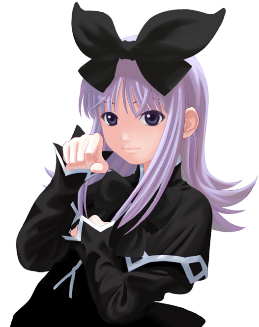 nekopuchi, coopa, druaga no tou, light purple hair, 1girl, blue eyes, bow, female focus, gothic lolita, hair ribbon, lolita fashion, paw pose, pink hair, purple hair, ribbon, simple background, solo