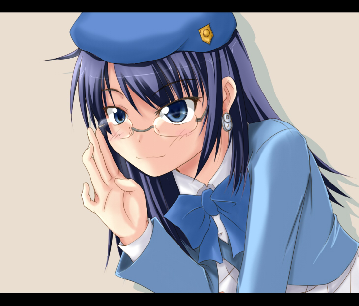 qoo, nogami aoi, zettai karen children, 00s, 1girl, blue eyes, blue hair, female focus, glasses, matching hair/eyes, solo