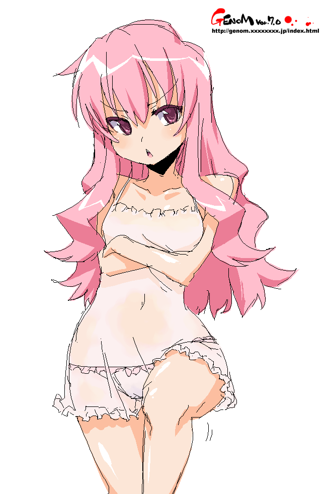 onija tarou, louise francoise le blanc de la valliere, zero no tsukaima, 00s, chemise, hip focus, lingerie, nightgown, oekaki, panties, pink eyes, pink hair, sketch, solo, underwear