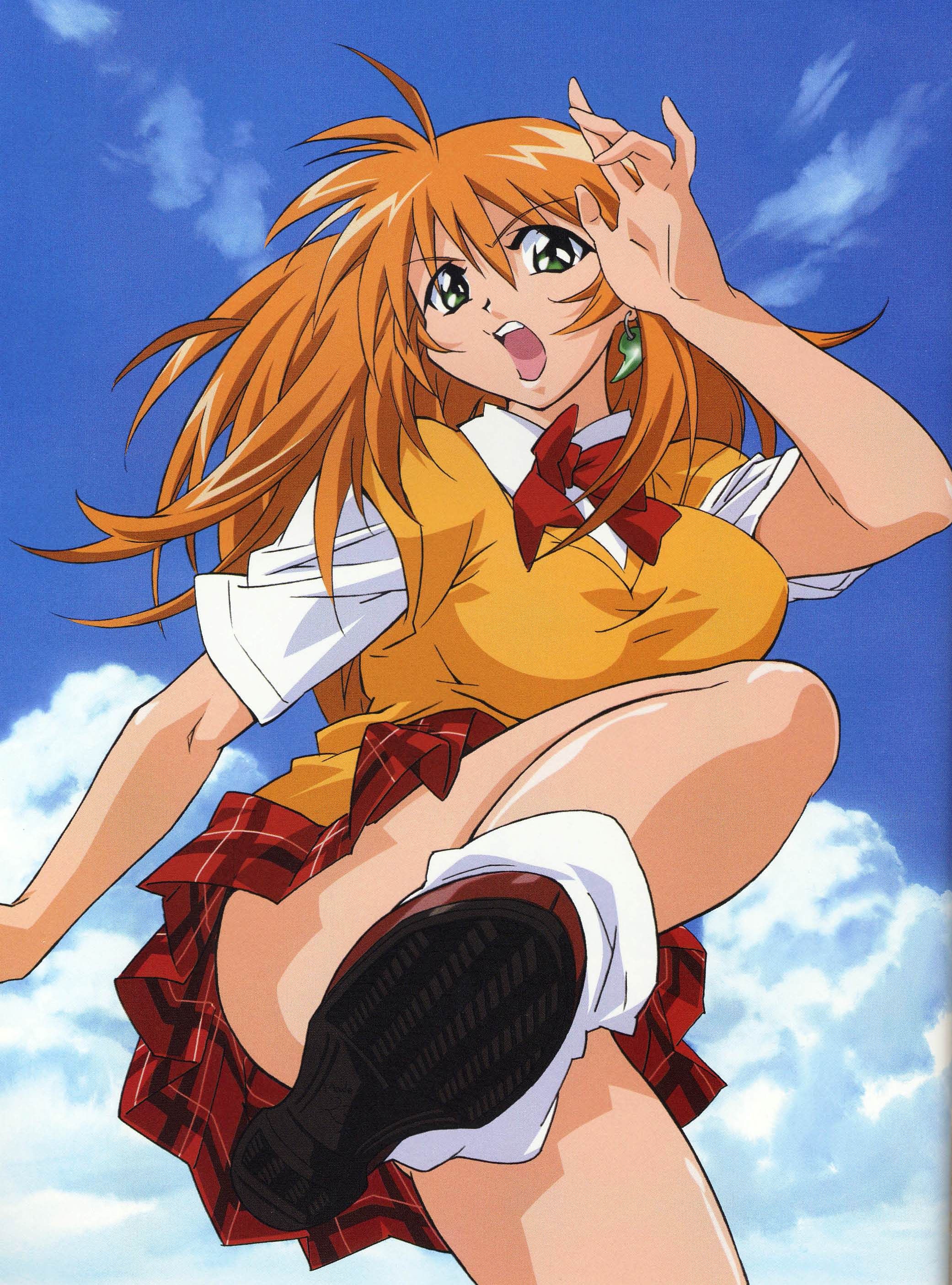 sonsaku hakufu, ikkitousen, absurdres, highres, 00s, 1girl, female focus, kicking, panties, pantyshot, red skirt, school uniform, serafuku, skirt, solo, underwear