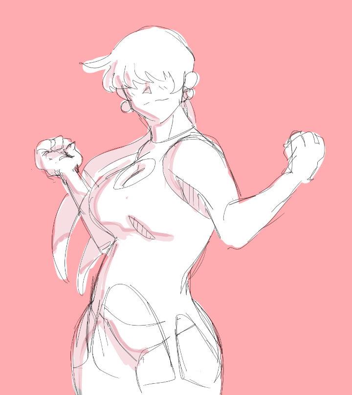 1shermieaday, shermie (kof), the king of fighters, 1girl, bodysuit, breasts, cleavage cutout, clothing cutout, curvy, earrings, female focus, hand up, huge breasts, jewelry, large breasts, long hair, panties, ponytail, thick thighs, thighs, twintails, underwear, wide hips