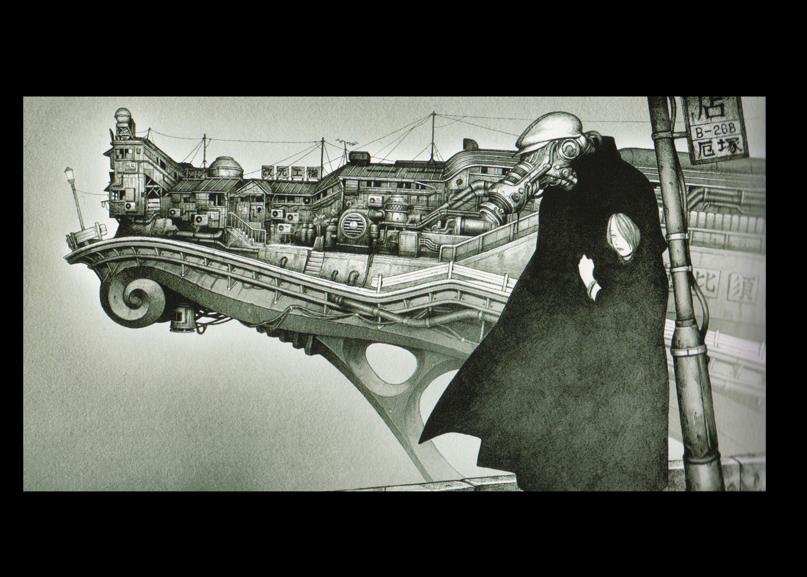 tanaka tatsuyuki, highres, tagme, 1boy, 1girl, greyscale, monochrome, steampunk