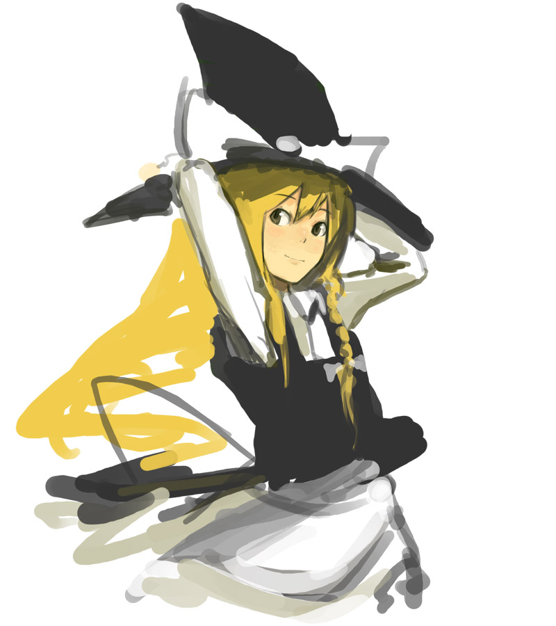 kasa (hitori sanka), kirisame marisa, touhou, 1girl, blonde hair, bow, braid, female focus, hair bow, hat, solo, witch, witch hat, yellow eyes