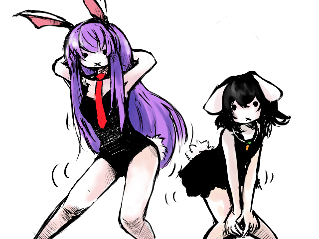 luft (luft dokka), inaba tewi, reisen udongein inaba, touhou, 2girls, animal ears, female focus, multiple girls, rabbit ears, simple background, standing, white background