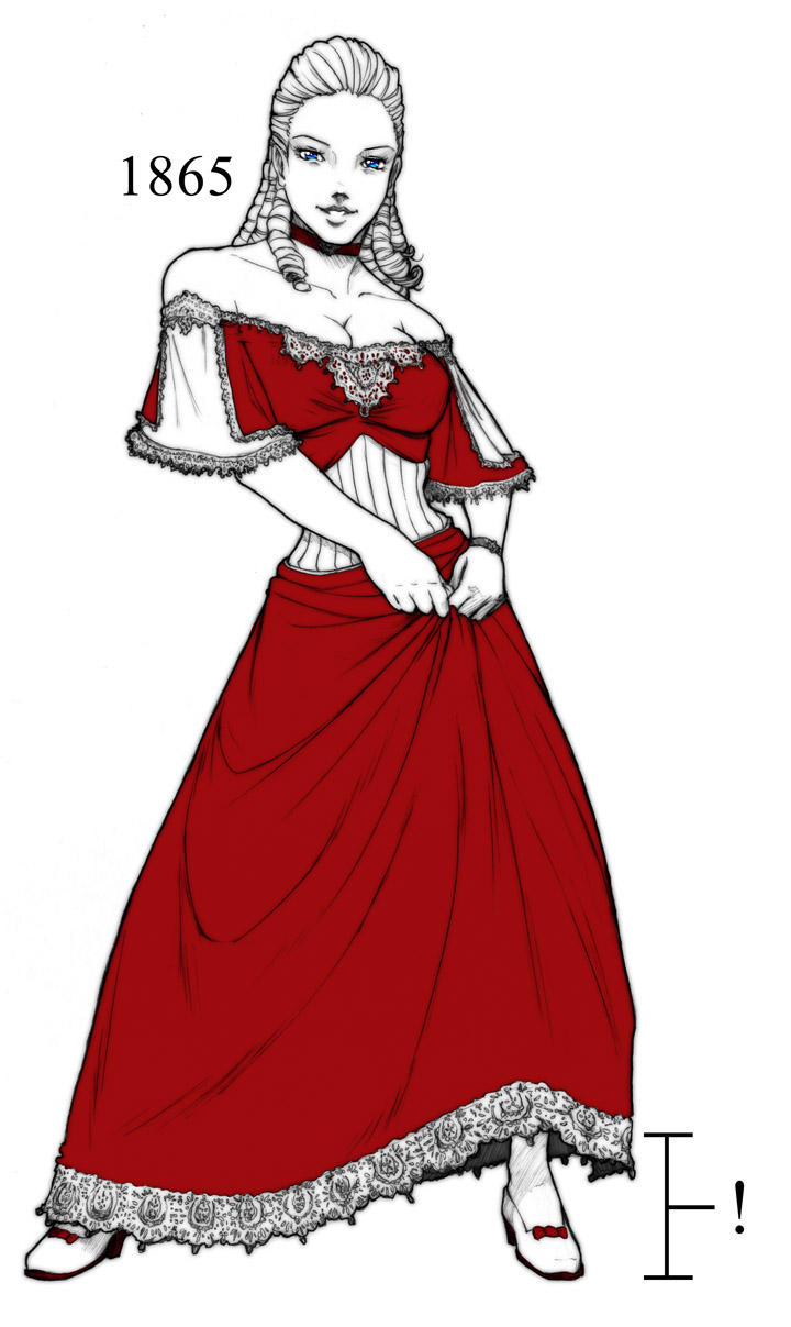 ivan flores, highres, bare shoulders, blue eyes, dress, ringlets, skirt, skirt lift