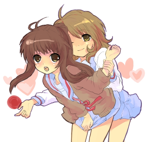 tomako, koizumi itsuki, koizumi itsuki (female), kyonko, suzumiya haruhi no yuuutsu, gender request, 00s, 2girls, genderswap, multiple girls, ponytail, school uniform, serafuku