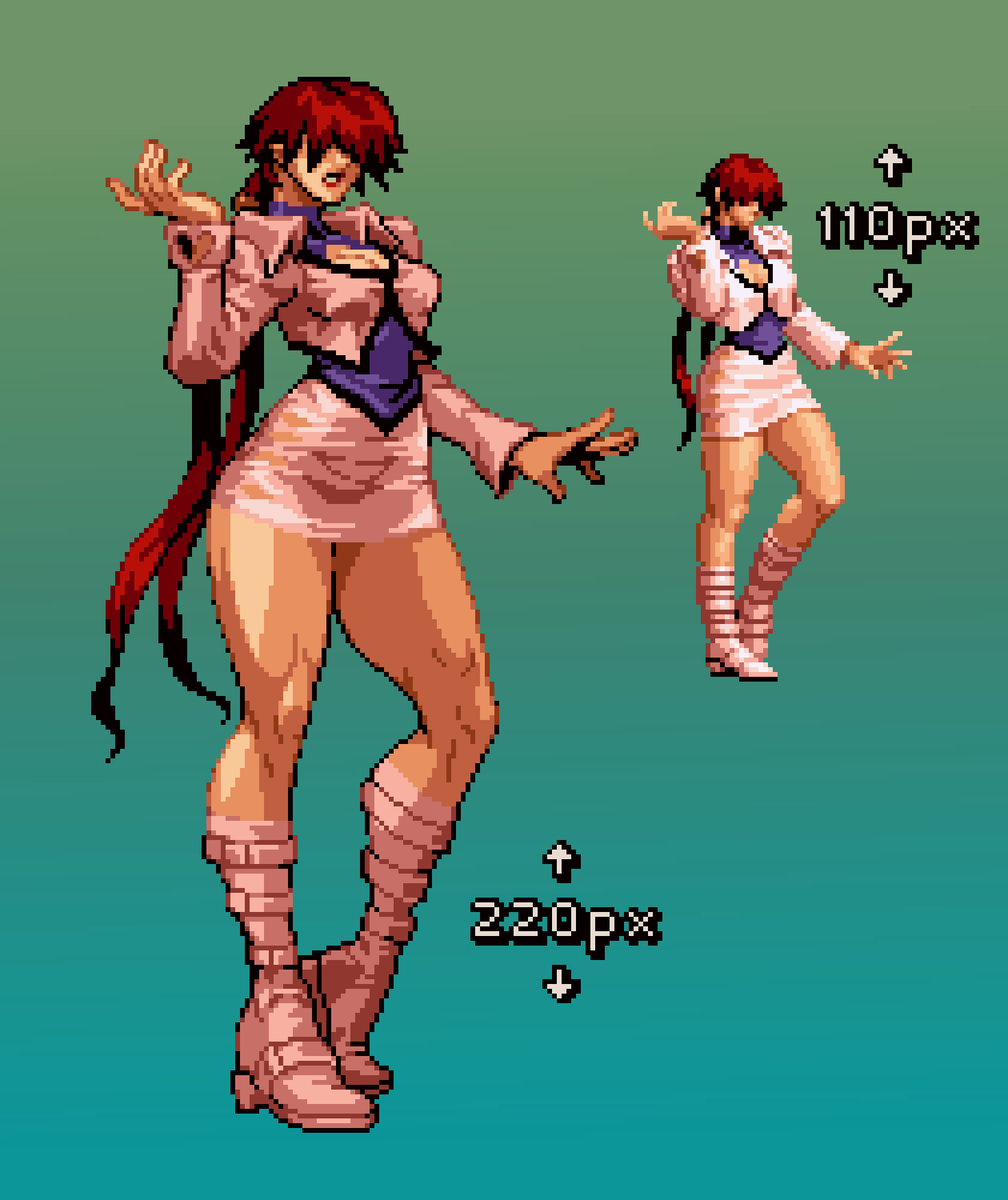 omegachaino, omegachainoboy, shermie (kof), the king of fighters, 1girl, boots, breasts, curvy, female focus, heart, heel up, jacket, large breasts, long hair, ponytail, red hair, skirt, standing, thick thighs, thighs, twintails, wide hips