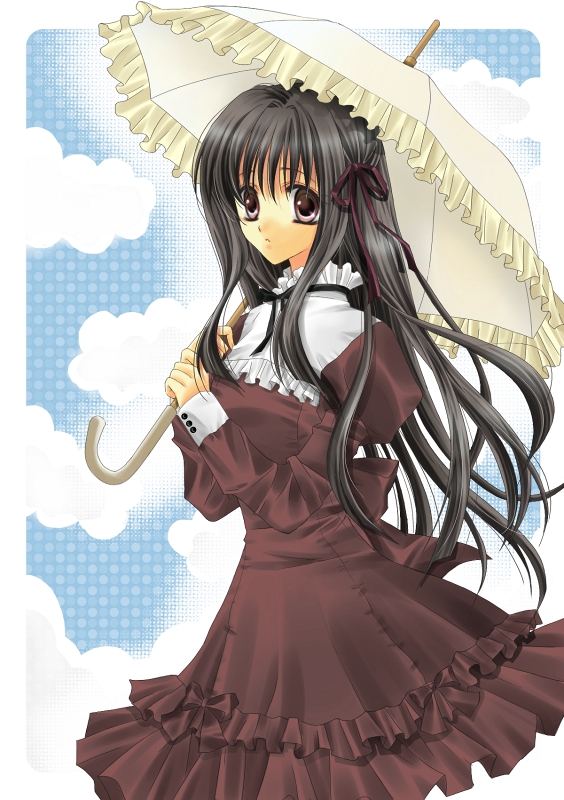 min-mu, original, bad id, bad pixiv id, tagme, black hair, red eyes, solo, umbrella