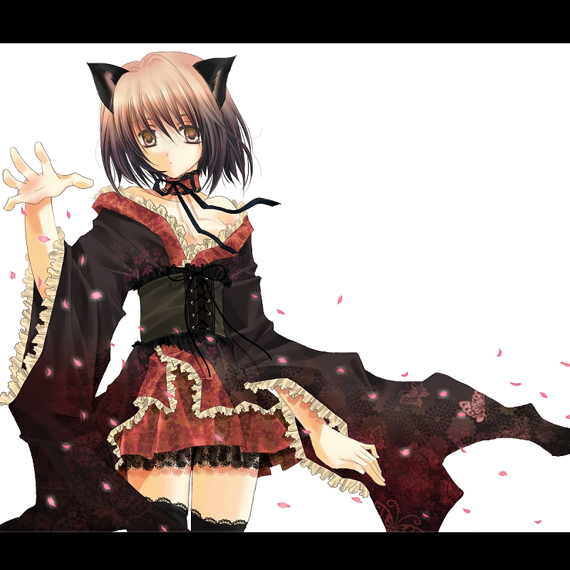 min-mu, original, tagme, brown eyes, brown hair, choker, letterboxed, solo, thighhighs
