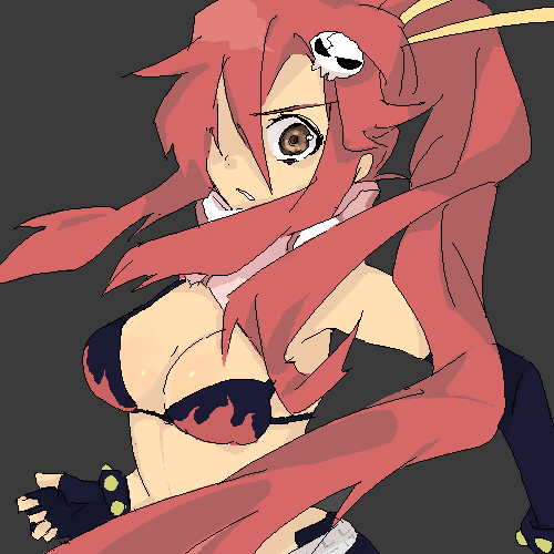 s ko, yoko littner, tengen toppa gurren lagann, bad id, bad pixiv id, lowres, 00s, bikini, bikini top only, long hair, ponytail, red hair, solo, swimsuit