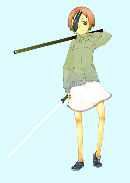 rakuraku, chokuto, eyepatch, katana, scar, skirt, solo, stitches, sword, weapon