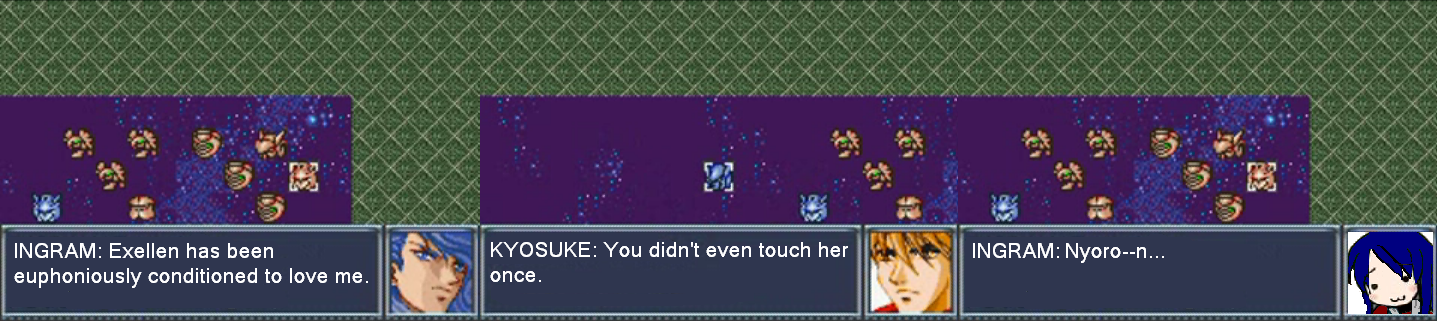 ingram prisken, nanbu kyosuke, banpresto, super robot wars, screencap, long image, wide image, nyoro~n