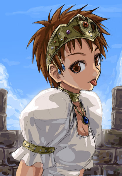minarai zouhyou, kasuga misora, mahou sensei negima!, 00s, crown, dress, hat, short hair, solo, tomboy