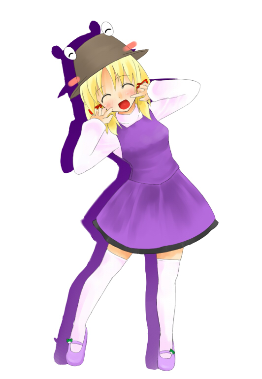 yuuki (ashitahare), moriya suwako, touhou, 1girl, female focus, full body, hat, skirt, solo, thighhighs, white background