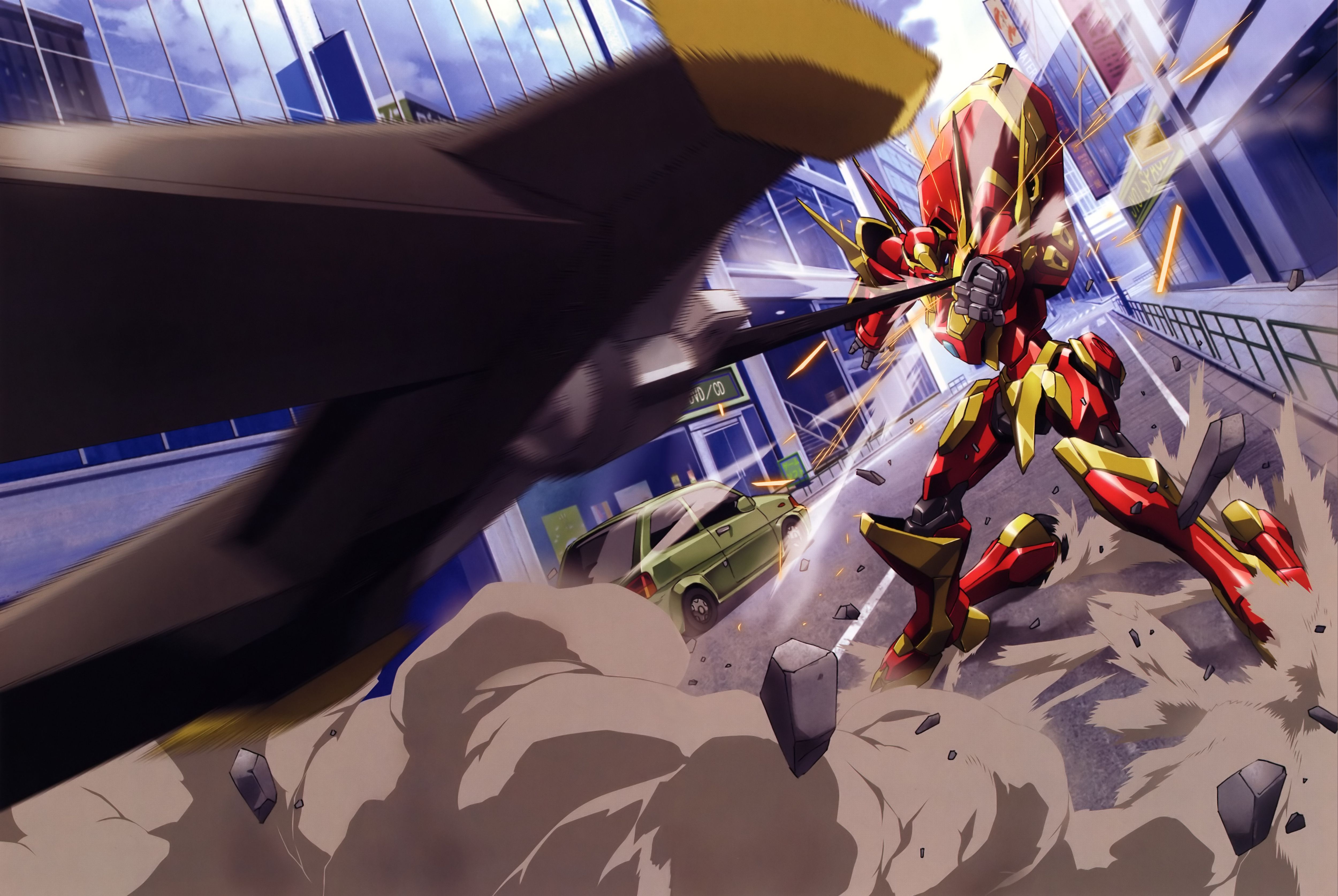 nakata eiji, lancelot (code geass), lancelot trial, code geass, absurdres, highres, official art, 00s, car, mecha, motor vehicle, no humans, robot