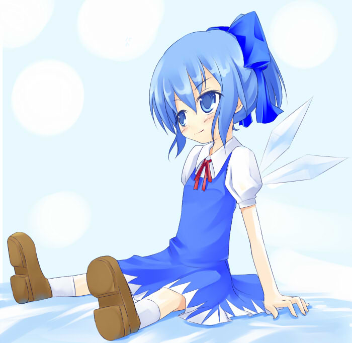 kuro (be ok), cirno, embodiment of scarlet devil, touhou, 1girl, blue eyes, bow, female focus, solo