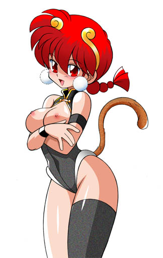 kokera, ranma-chan, saotome ranma, ranma 1/2, gender request, breasts, cosplay, genderswap, large breasts, nipples, red eyes, red hair, tail