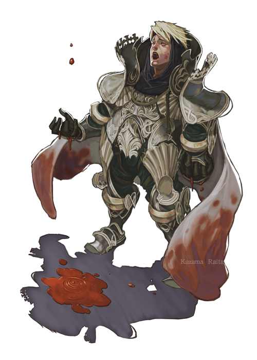 kazama raita, 1boy, armor, blood, male focus, solo