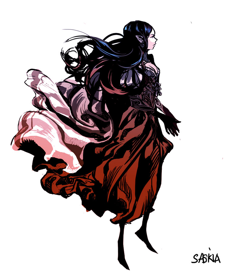 saskia gutekunst, original, bad id, bad pixiv id, tagme, black hair, elf, pointy ears, solo