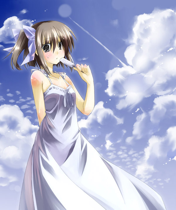 yuuki eishi, original, tagme, brown eyes, brown hair, food, popsicle, solo
