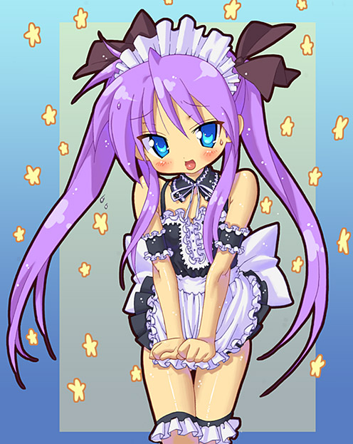 kink (tortoiseshell), hiiragi kagami, lucky star, 00s, alternate costume, blue eyes, enmaided, long hair, maid, purple hair, solo, twintails