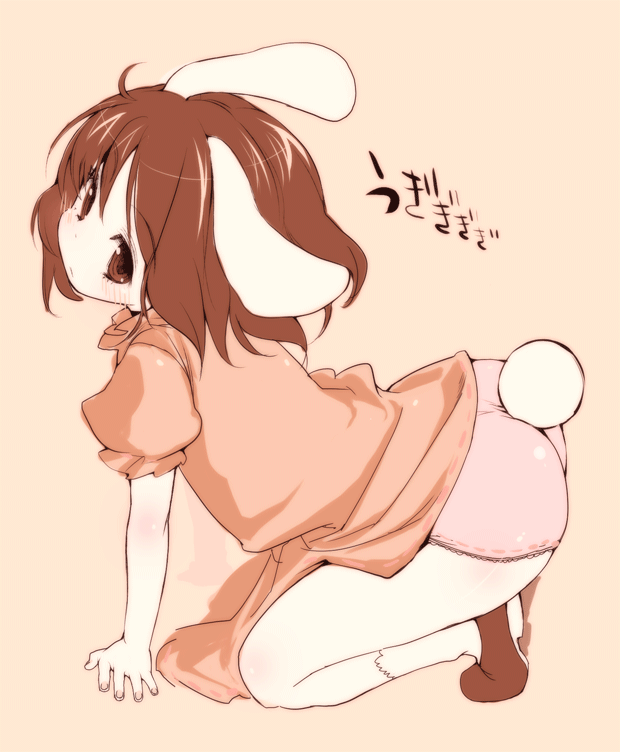 buriki, inaba tewi, touhou, 1girl, animal ears, ass, brown eyes, brown hair, female focus, from side, looking at viewer, panties, rabbit ears, rabbit tail, solo, tail, underwear