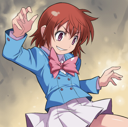 maruto!, akashi kaoru, zettai karen children, lowres, 00s, bow, bowtie, brown hair, purple eyes, school uniform, serafuku, short hair, solo