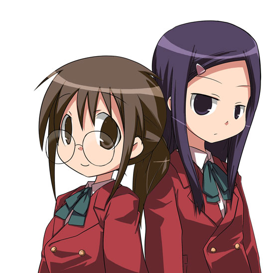 shirika, 2girls, blazer, glasses, hair ornament, hairclip, multiple girls, school uniform