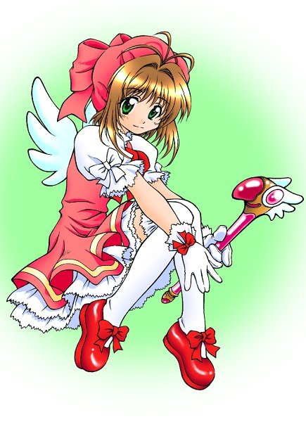 peter (artist), kinomoto sakura, kinomoto sakura (magician), cardcaptor sakura, 1990s (style), 1girl, child, female focus, fuuin no tsue, hat, magical girl, pink hat, retro artstyle, solo