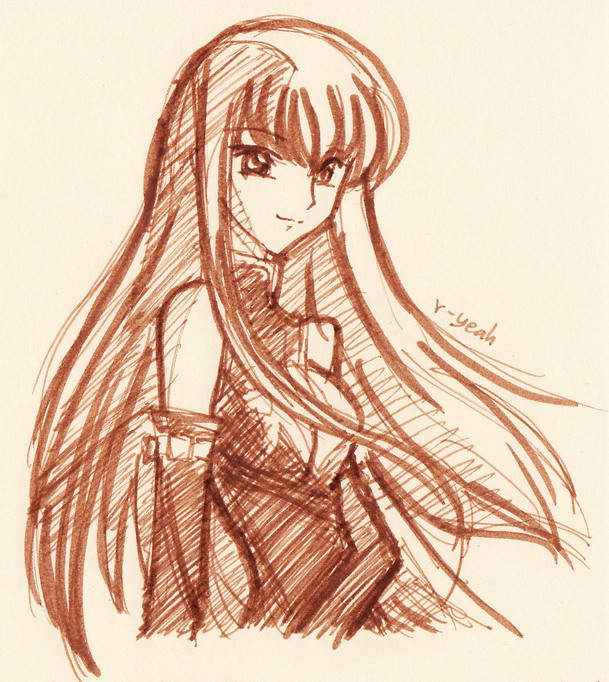r-yeah, c.c., code geass, tagme, 00s, monochrome, sketch, solo