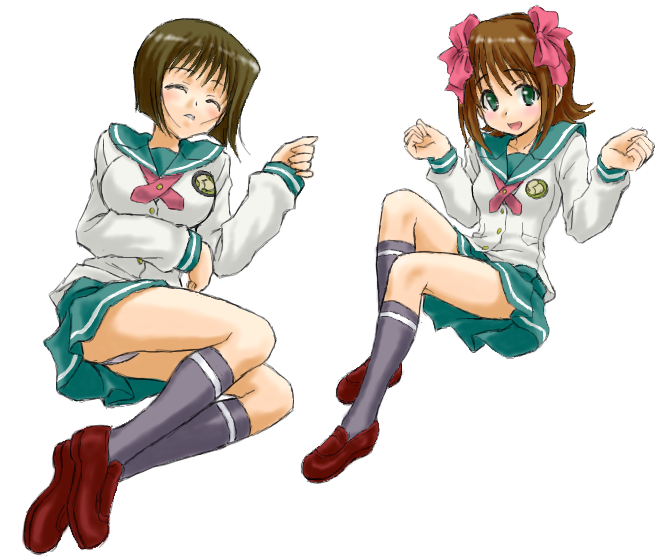 peter (artist), amami haruka, hagiwara yukiho, idolmaster, idolmaster xenoglossia, 00s, kneehighs, panties, pantyshot, school uniform, serafuku, sleeping, socks, underwear