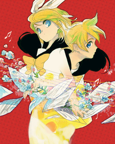 kanke (yonkuma), kagamine len, kagamine rin, vocaloid, bad id, bad pixiv id, 1boy, 1girl, brother and sister, siblings, twins