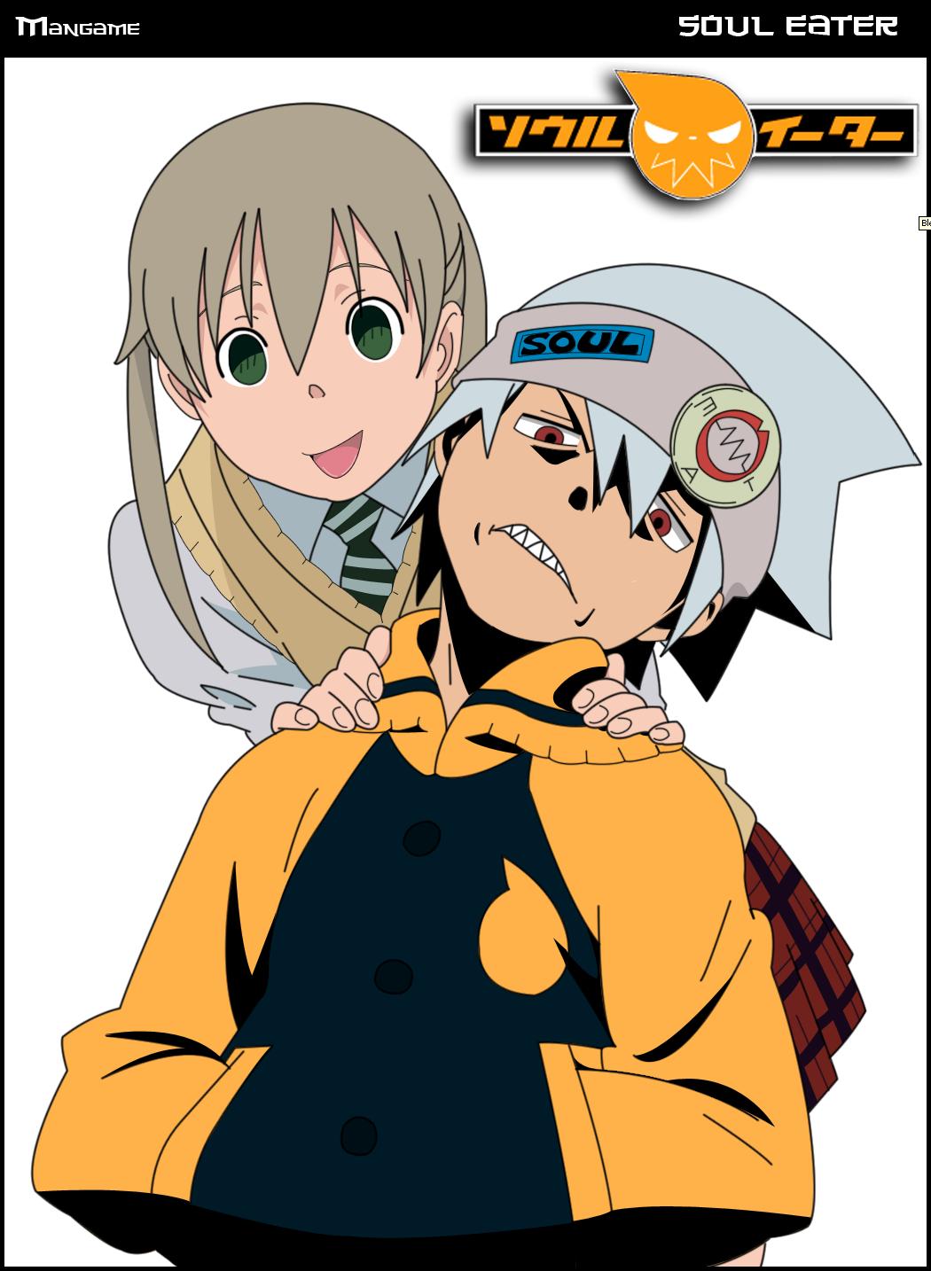 maka albarn, soul evans, soul eater, highres, 00s, green eyes, hood, hoodie, raglan sleeves, red eyes