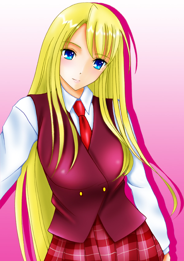 kishida-shiki, yukihiro ayaka, mahou sensei negima!, 00s, blonde hair, blue eyes, long hair, plaid clothes, plaid skirt, school uniform, serafuku, skirt, solo