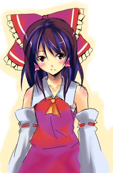 tsujigiri, hakurei reimu, touhou, 1girl, bare shoulders, blush, bow, detached sleeves, female focus, hair bow, japanese clothes, miko, sketch, solo