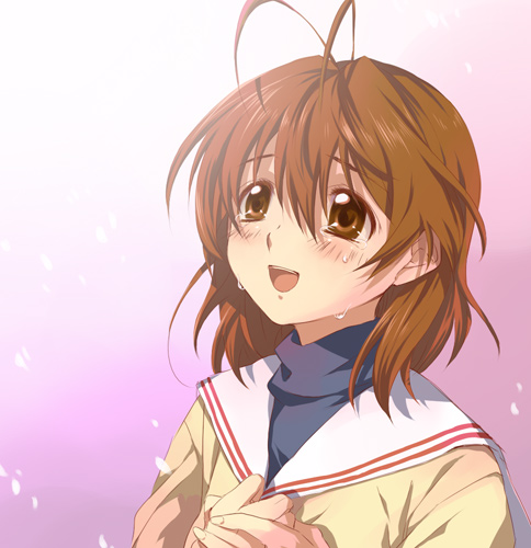kayou (kayou-bi), furukawa nagisa, clannad, bad id, bad pixiv id, lowres, 00s, 1girl, antenna hair, female focus, school uniform, serafuku, solo, tears