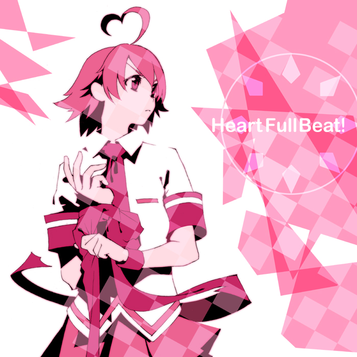 ikuhana niiro, aino heart, aq interactive, arcana heart, atlus, examu, bad id, bad pixiv id, 1girl, ahoge, female focus, heart, heart ahoge, misono gakuen school uniform, monochrome, necktie, pink hair, pink theme, school uniform, serafuku, short hair, skirt, solo