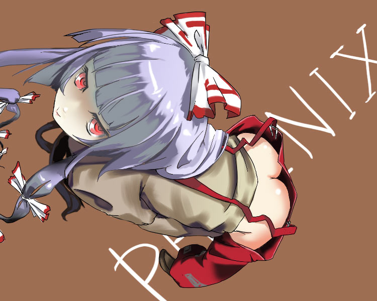 natsume gari, fujiwara no mokou, touhou, bad id, bad pixiv id, 1girl, ass, female focus, full body, hair ribbon, long hair, purple hair, red eyes, ribbon, solo
