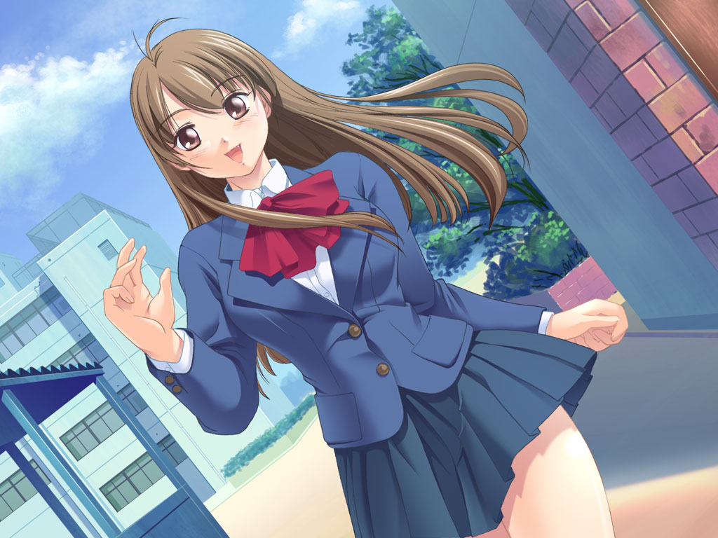 jiyuuyuu, original, bad id, bad pixiv id, brown eyes, brown hair, fang, long hair, school uniform, serafuku, solo