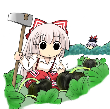 fujiwara no mokou, kamishirasawa keine, touhou, lowres, 2girls, chibi, female focus, multiple girls
