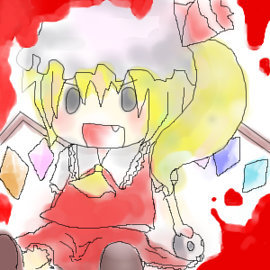 flandre scarlet, touhou, lowres, 1girl, blood, chibi, female focus, oekaki, solo