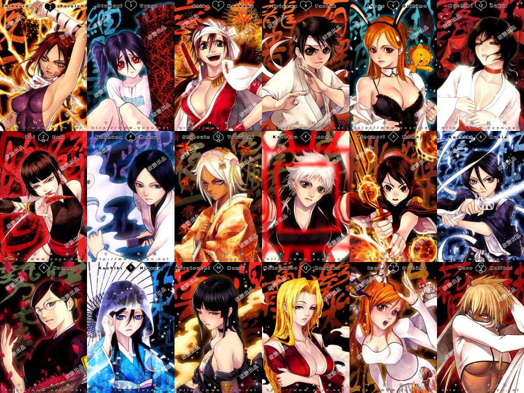 shiyue tiangong, arisawa tatsuki, hinamori momo, inoue orihime, ise nanao, kotetsu isane, kuchiki hisana, kuchiki rukia, kurotsuchi nemu, matsumoto rangiku, shiba kuukaku, shihouin yoruichi, sui-feng, tier harribel, tsumugiya ururu, unohana retsu, bleach, 00s, 6+girls, animal ears, arm up, armpits, arrancar, bare shoulders, black hair, blonde hair, blunt bangs, braid, breasts, brown eyes, brown hair, choker, cleavage, dark-skinned female, dark skin, detached collar, dress, everyone, fake animal ears, front braid, front ponytail, glasses, hair between eyes, haori, happy, headband, hime cut, hollow (bleach), impossible clothes, japanese clothes, katana, kimono, large breasts, leaning forward, long hair, looking at viewer, mole, mole under mouth, multiple girls, no bra, number tattoo, open mouth, orange hair, ponytail, purple hair, rabbit ears, red eyes, red hair, revealing clothes, shikai, sideboob, single braid, smile, sword, taichou haori, tattoo, twintails, underboob, weapon, white hair