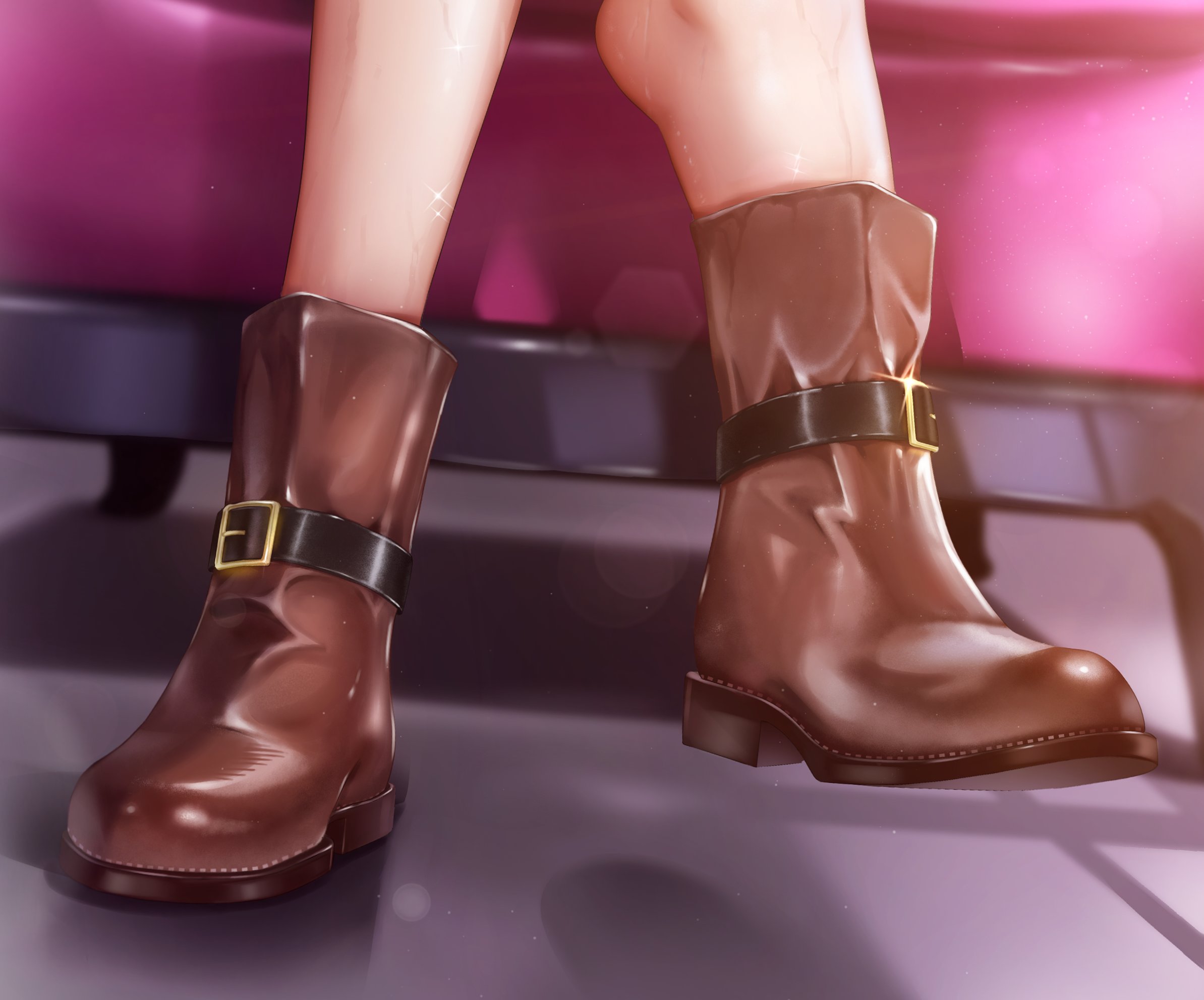 irys (casualrys) (hololive), irys (hololive), hololive, hololive english, commentary, english commentary, highres, 1girl, boots, brown boots, feet only, footwear focus, luke s (artist), solo, sweat, virtual youtuber