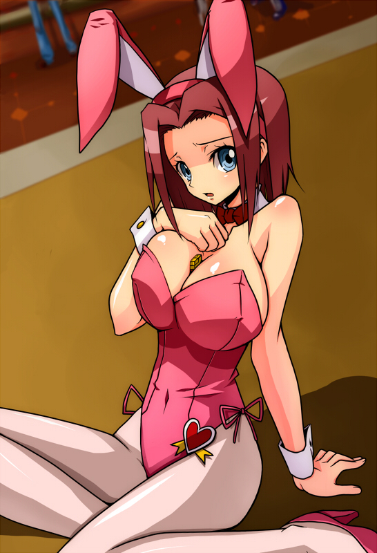 shirono, kouzuki kallen, code geass, 00s, 1girl, animal ears, breasts, fake animal ears, female focus, huge breasts, leotard, pantyhose, playboy bunny, rabbit ears, solo