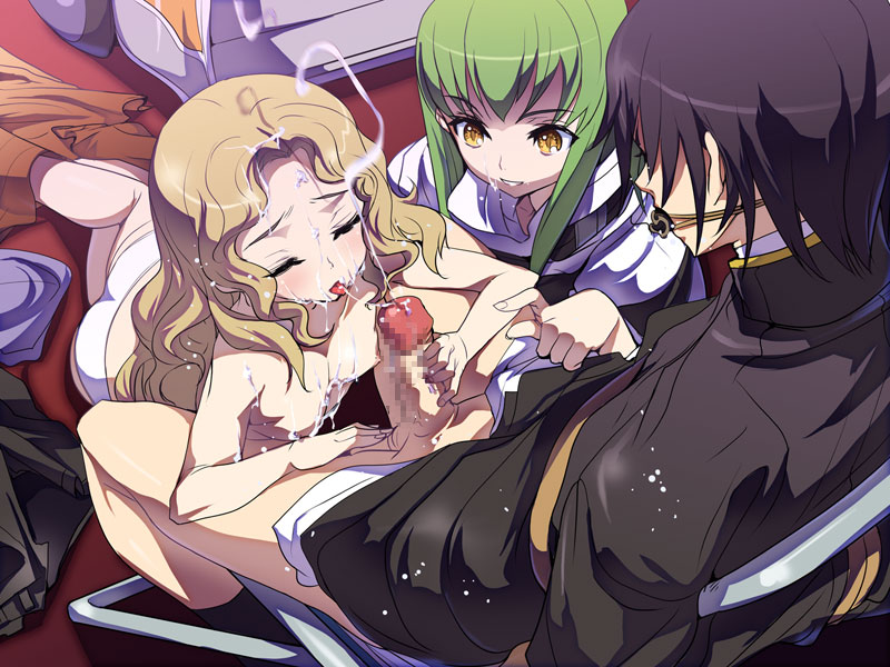 akaga hareya nagisa, akaga hirotaka, lolita channel, c.c., lelouch vi britannia, nunnally vi britannia, code geass, non-web source, 00s, 1boy, 2girls, arms behind back, ashford academy school uniform, ball gag, bdsm, black hair, blind, blush, bondage, bound, breasts, brother and sister, brown hair, censored, chair, closed eyes, clothes pull, cum, cum on body, cum on breasts, cum on hair, cum on upper body, ejaculation, erection, facial, fellatio, femdom, ffm threesome, flat chest, gag, gagged, green hair, group sex, handjob, hetero, incest, indoors, loli, long hair, mosaic censoring, multiple girls, oral, panties, pants, pants pull, penis, petite, rape, school uniform, sex, sexual coaching, short hair, siblings, sitting, small breasts, smile, straitjacket, threesome, tongue, topless female, underwear, white panties, yellow eyes