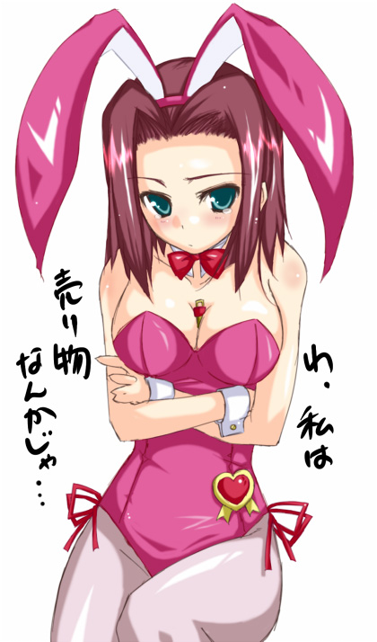 yumesato makura, kouzuki kallen, code geass, 00s, animal ears, fake animal ears, leotard, pantyhose, pink pantyhose, playboy bunny, rabbit ears, solo