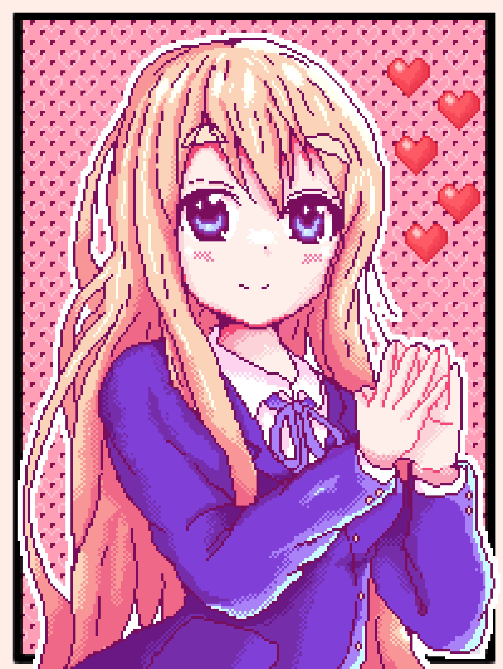 kotobuki tsumugi, k-on!, highres, 1girl, blonde hair, blue eyes, nenduu, pixel art, sakuragaoka high school uniform, school uniform, solo