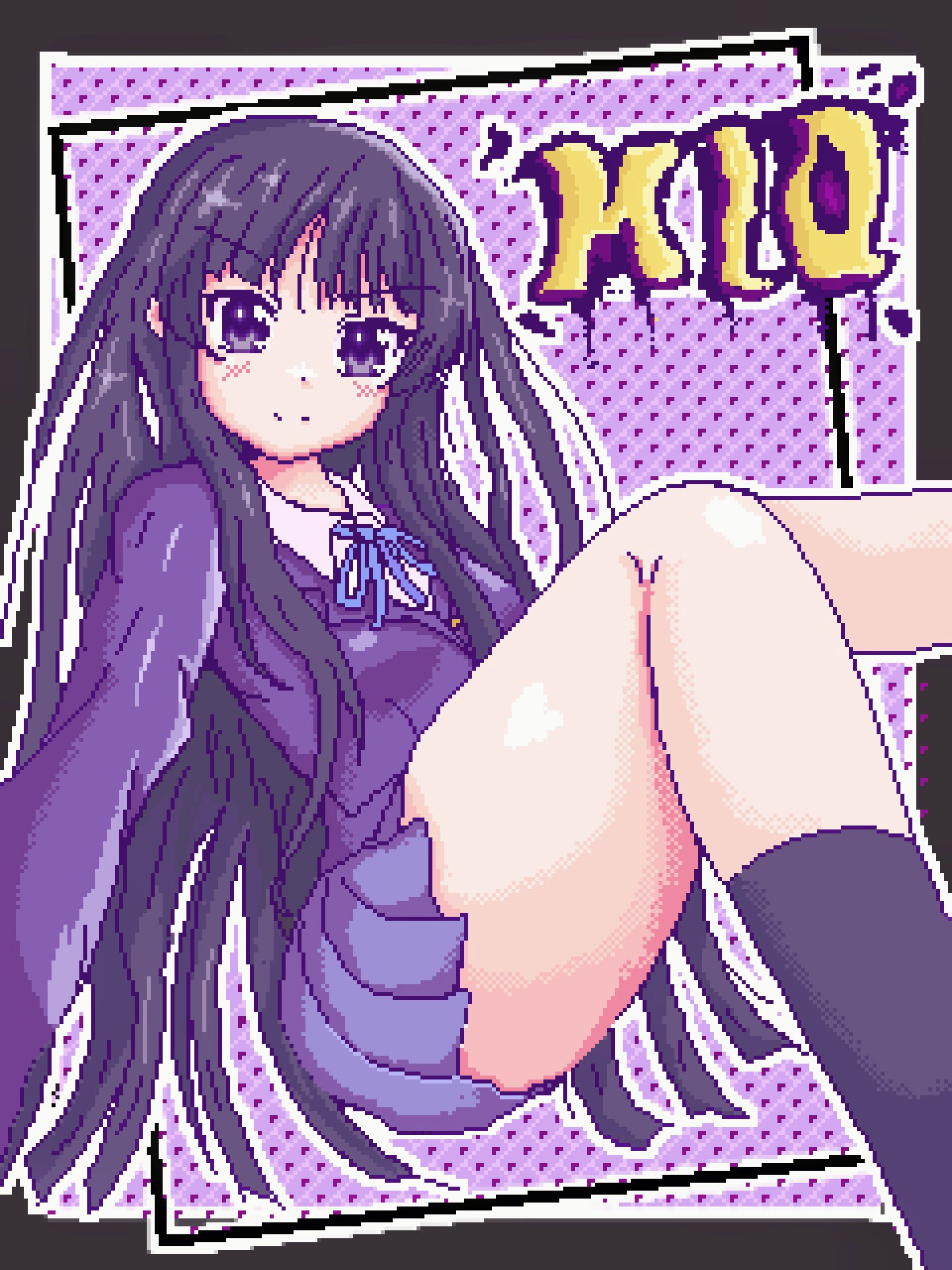 akiyama mio, k-on!, highres, nenduu, pixel art, sakuragaoka high school uniform, school uniform