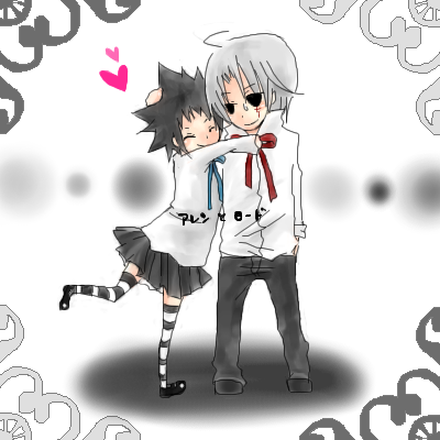 allen walker, road kamelot, d.gray-man, lowres, 00s, heart, hug, sketch, thighhighs